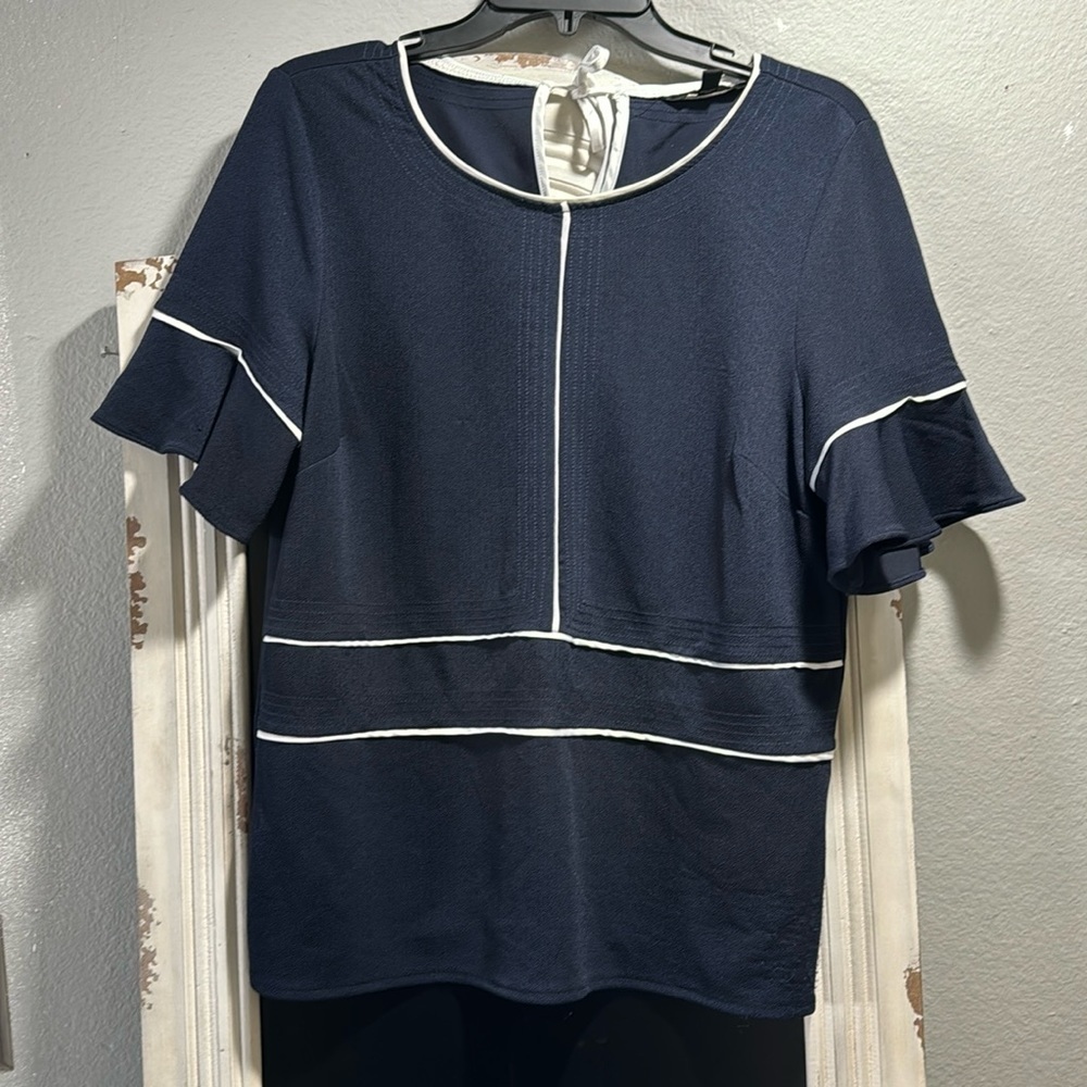 Banana Republic Flutter sleeve navy blouse
